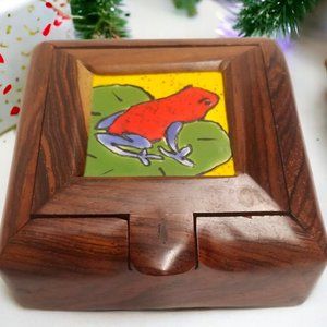 Handcrafted Wood Jewelry Box w/Hand-Painted Frog, A Colorful Storage Solution